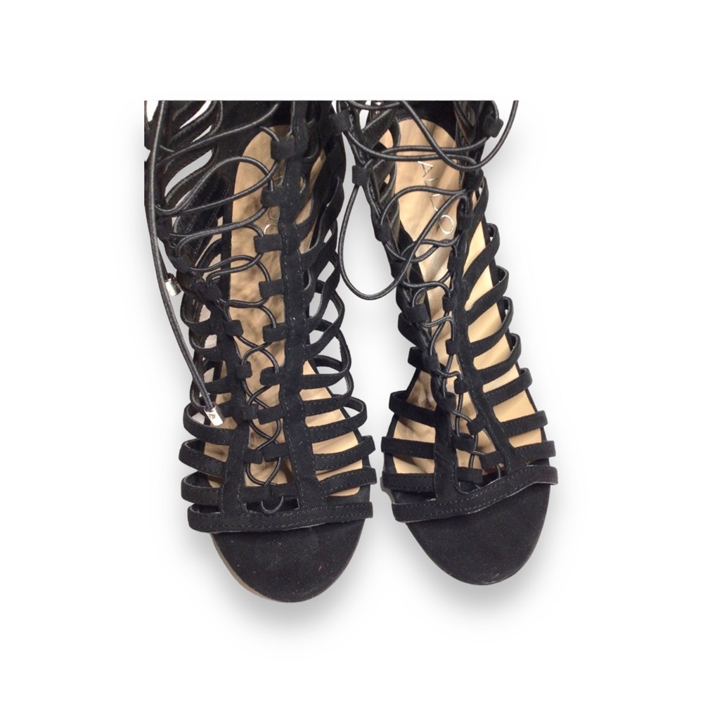 ALDO Gladiator Caged Lace-Up Stiletto Heel Shoe Open Toe Formal Edgy Black, 9 - Picture 6 of 7